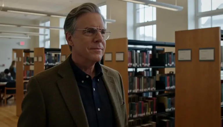 A professor in a sunlit library asks a quiet question
